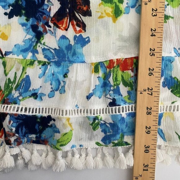 Ali Miles Peasant Top Womens Large Floral Tasseled Hem Boho Bell Sleeve - Picture 10 of 11